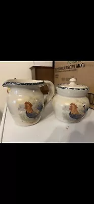 Vtg Home And Garden Ceramic Rooster Pitcher  And  Suger Jar. • $34