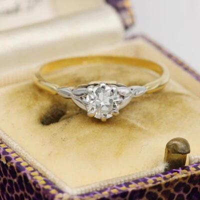 £124.22 • Buy Vintage 18ct Yellow Gold And Platinum 0.40ct Diamond Ring Solitaire Style