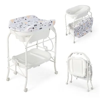 Baby Changing Table With Bathtub Folding Infant Diaper Changing Nursery Station • £84.95