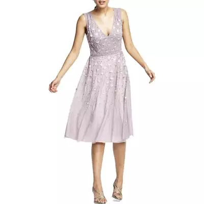 Aidan Mattox Womens Purple Beaded Mini Cocktail And Party Dress 4 BHFO 2877 • $28.99