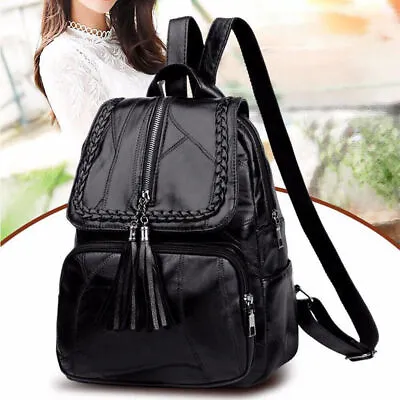 Women Girl Lady PU Leather Backpack Rucksack Travel Shoulder School Bag Satchel • £6.99