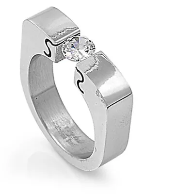 Men's Woman's Ring Classic Clear CZ Tension Stainless Steel Band 6mm Sizes 5-10 • $8.99