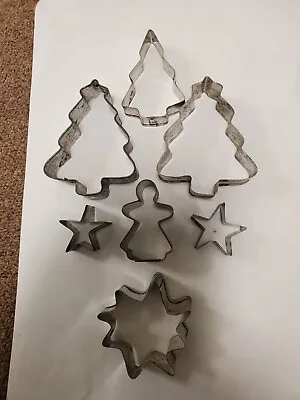 $5 • Buy Vintage Group Of 7 Metal Steel Christmas Cookie Cutters, Christmas Tree, Angel