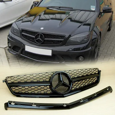 For 08-11 Shiny Black Front Grille Benz W204 C63 C-Class Pre-Facelift • $198.50