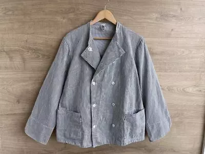 Vintage Selvedge Hickory Stripe Work Chore Jacket Double Breasted Collarless • $150