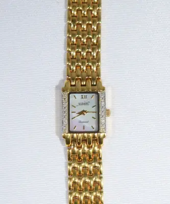 XAVIER Pearl Face Natural Diamond Accent 18k Gold Plated Watch New Battery • $145.99