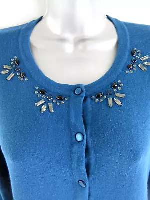 Merona Cardigan Sweater Women XL Blue Jeweled Neck Soft Cotton Blend Button Up • $16.95