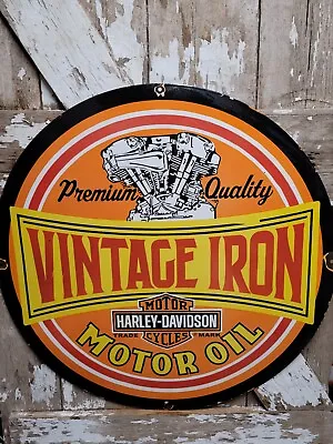 Vintage Harley Davidson Motorcycle Porcelain Sign 30  Iron Hog Motor Oil Dealer • $563.74