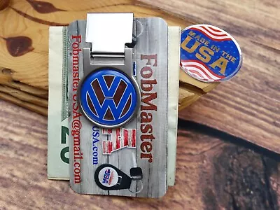 New Vintage Blue Vw Adjustable Locking Money Clip Wallet Holder Nos • $19.99