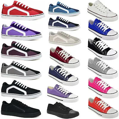 £10.98 • Buy Womens Canvas Shoes Ladies Girls Trainers Casual Plimsolls Lace Up Flat Pumps