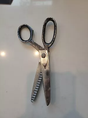 Vintage USA Piking Zig Zag Shears Scissors Chrome Plated Fabric Crafting Tool • £12.53