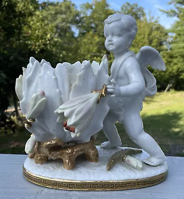 $45 • Buy Vintage Andrea Sadek Porcelain Cherub On Cactus Flower Vase Charles Early 20th C