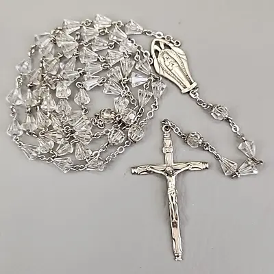 Vtg Rosary Cawley Sterling Clear Glass Cone Beaded 5 Decade Catholic 25  • $45