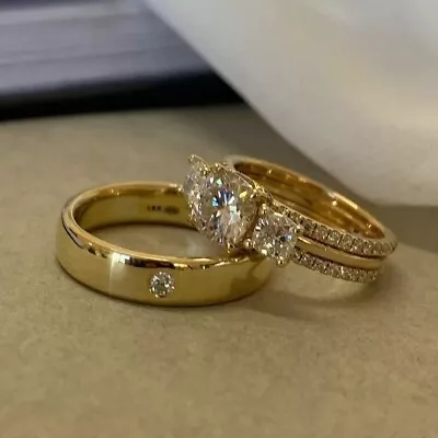 14K Yellow Gold Plated 2Ct Round Cut Lab-Created Diamond Engagement Ring Set • $145.55