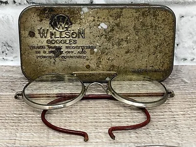 Vintage Clear Lens Willson Safety Goggles Glasses W/ Tin Metal Case Steampunk • $59.99