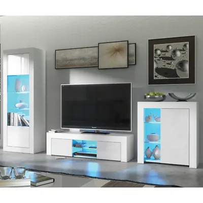 Living Room Set Matt Body & Gloss Doors TV Unit Display Cabinet  With Free LED  • £169.90