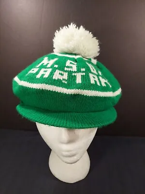 Vintage Michigan State Spartans Pom Pom Knit Billed Winter Hat Green • $29.99