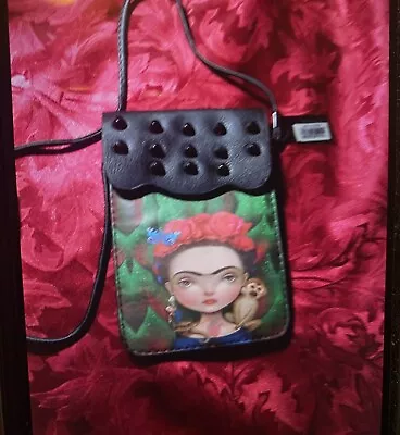 $15 • Buy Cute Frida Kahlo Black Shoulder Strap Purse - With Black Studded Flap