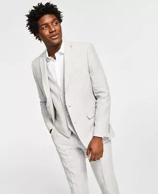 BAR III Men's Slim-Fit Textured Linen Suit Jacket 46L Light Grey • $16.17