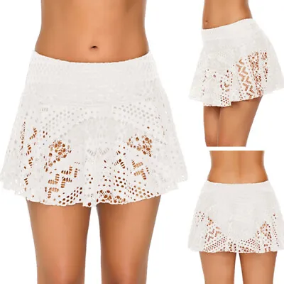 Bikini Bottoms Beach Pool Womens Short Swimskirt Lace Black Or White Skirted • £13.11