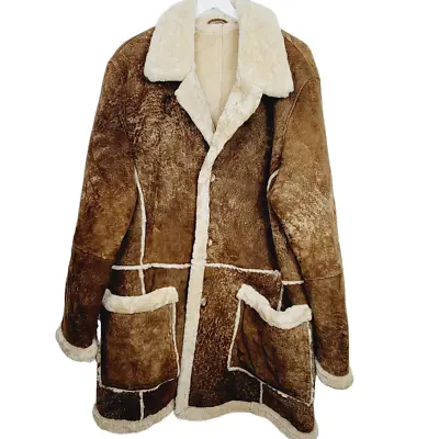 OSCAR LEOPOLD Vintage Mens Distressed Shearling Sheepskin Leather Coat Size XL • $375