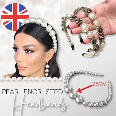 Women Diamond Jewel Gems Pearl Headband Crystal Hair Band Girl Ladies Headwear • £4.99