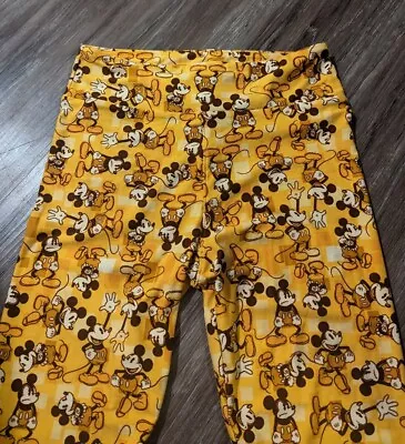 Lularoe Disney Yellow Gold Mickey Mouse All Over One Size Leggings Stretch Pants • $7.19