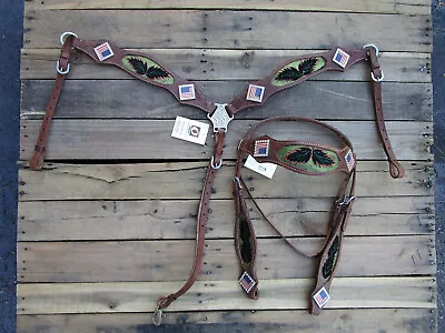 Headstall Breast Collar Set American Flag Pleasure Trail Horse Western Bridle • $69.98