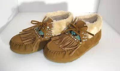 Montana West Suede Fringe And Beaded Western Boots Moccasin Booties  Size 10 • $16