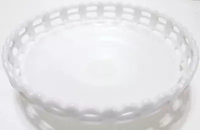 Vintage White Milk Glass Bowl 3 Rows Open Lace Work Basketweave 7 1/8  D • $27.89