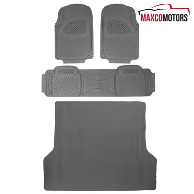 Floor Mats Fits 4PC Gray Heavy Duty All Weather 3D Rubber Front+Rear+Trunk SUV • $42.49
