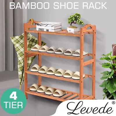 $25.99 • Buy Levede Bamboo Shoe Rack Storage Wooden Organizer Shelf Shelves Stand 4 Tier 65cm