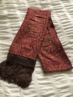 $89 • Buy NWOT Bajra Summer Silk Scarf Shawl Wrap Pink Paisley With Brown Fringe $240 New