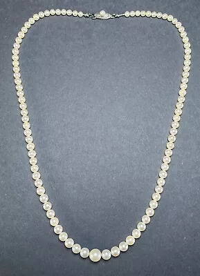 Vintage Graduated Mikimoto Cultured Pearl Necklace Silver Clasp 18” • $700