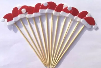 12 Piece Father Christmas Hats Cocktail Stick Stirrers Cake Toppers Party Santa • £2.75