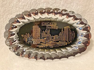 Metal Souvenir Trinket Dish Of Chicago Illinois Skyline 4 7/8  X 3  Japan  • $6.61