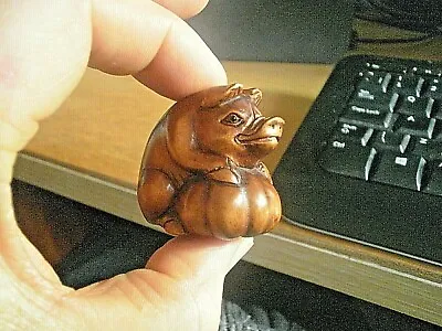 £24.99 • Buy Hand Carved Wood Netsuke Pig With Big Pumpkin Collectable Figure ...1