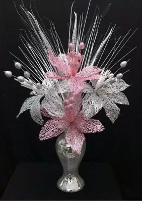 £26.90 • Buy *NEW* Bling Mosaic Romany Mirror Decorated 26cm Vase With Silver & Pink Flowers
