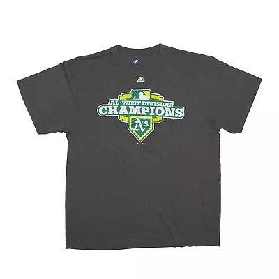 MAJESTIC Oakland Athletics 2012 Champions USA T-Shirt Grey Short Sleeve Mens L • £7.99