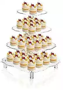  4 Tier Acrylic Cupcake Stand Square Cupcake Display Holder Clear Dessert  • $33.65