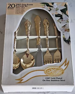 New In Box! Versailles 24k Gold-plated Flatware For 20 By Hampton Silversmiths • $59.99