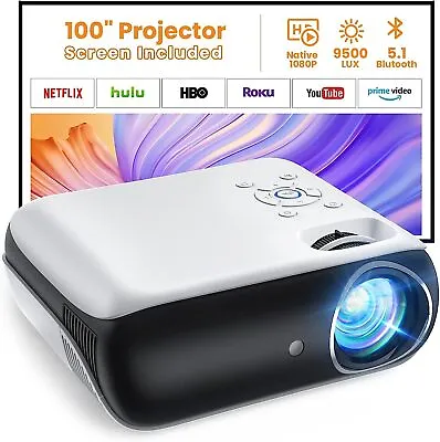 HAPPRUN Mini Projector 1080p With 100'' Screen 9500Lumens Projector Home Theater • $97.99