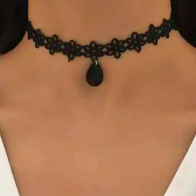 Coquettish Style Lace Flower Choker Pendant Necklace WaterDrop Black Fashion New • $12.98