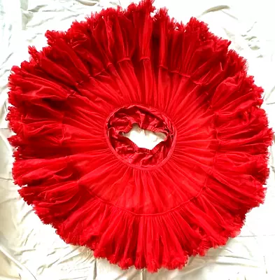 Vintage Red Square Dance PETTICOAT Ruffle Skirt 2 Layers 3 Tiers Extra Fluffy • $34