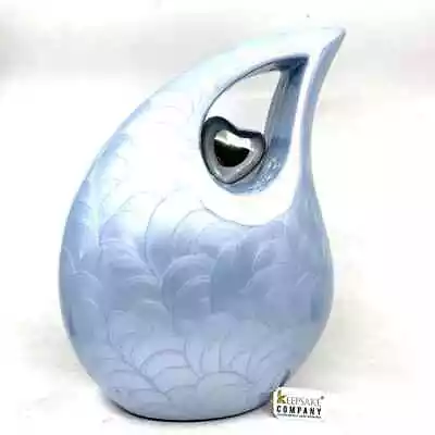 Blue Eye Drop Urn Beautiful Engraved Custom Cremation 13 Inch Extra Large Burial • $178.95