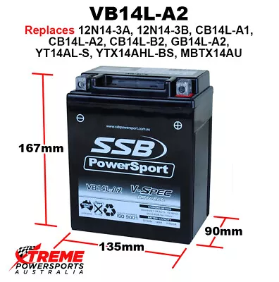 SSB 12V 310CCA 12AH VB14L-A1 Kawasaki Z1000 Z1R 1978-1980 AGM Battery YT14AL-S • $139.95