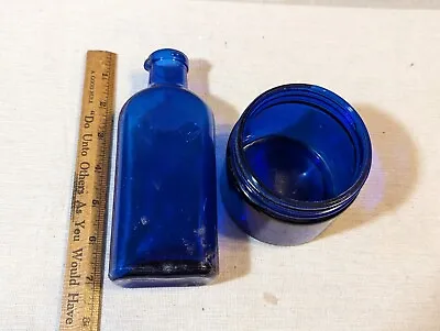 Lot Of 2 Vintage Antique Cobalt Blue Glass Bottle &  Large Vicks Jar • $12.55