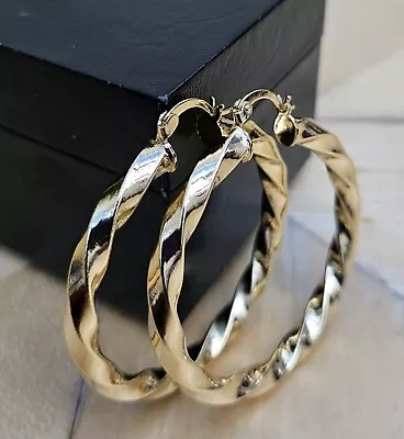 Trendy 18k Gold Filled Creole Twist Hoop Earrings 55mm   GIFTS • £7.95