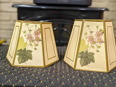 Set Of 2 Vintage Botanicals Hexagon Clip On Lamp Shade Cottage Floral Paper • $25