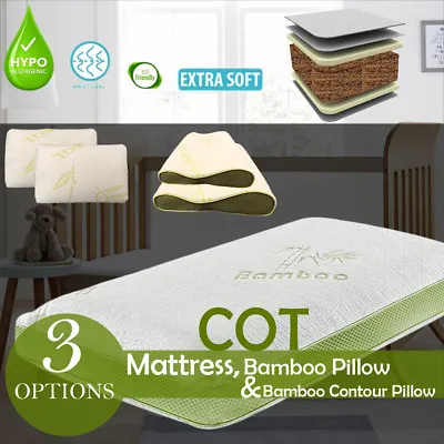 Baby Cot Bed Breathable Mattress Bamboo Cover Foam Mattress & Memory Foam Pillow • £7.99